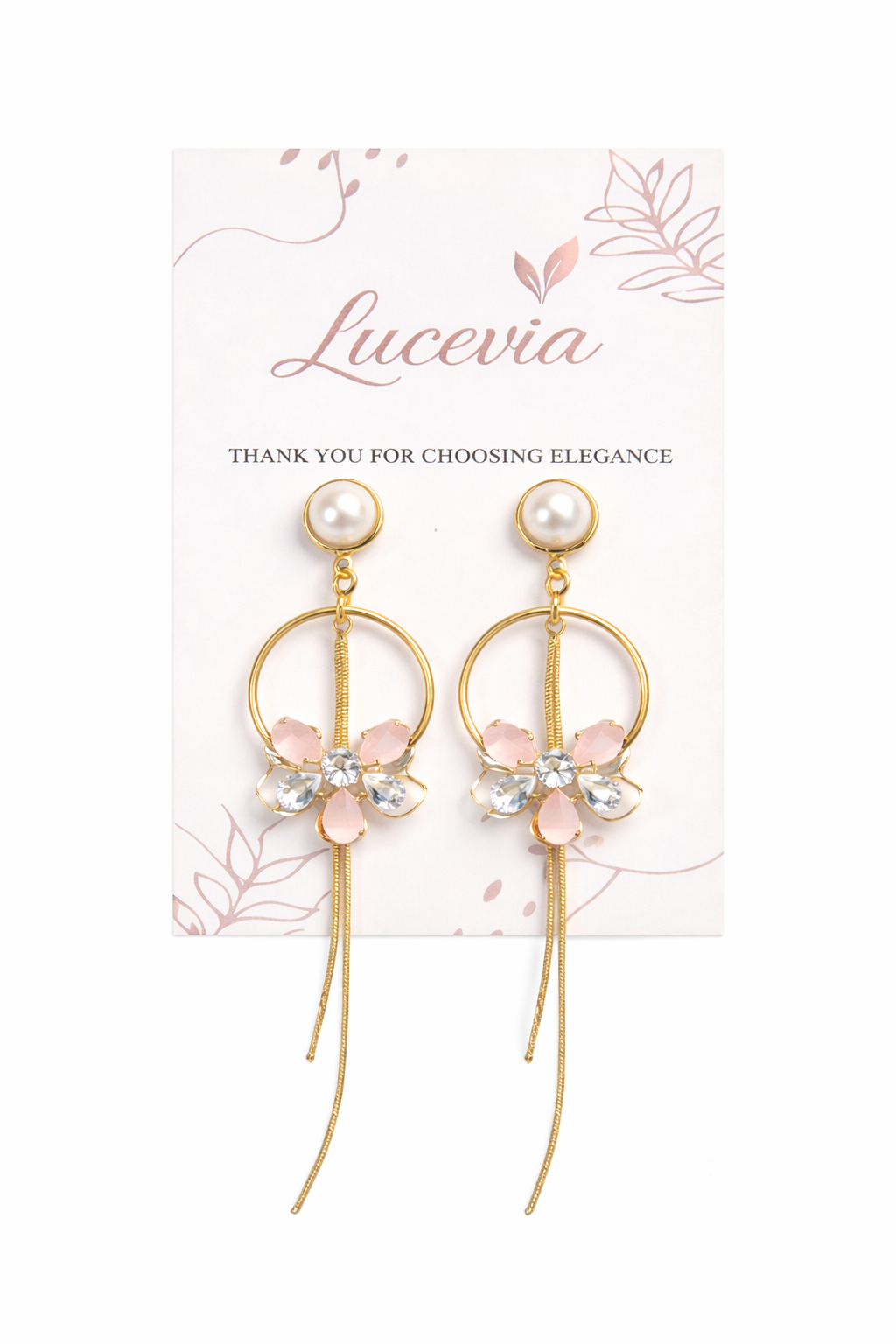 Elegant Pearl & Crystal Floral Long Earrings